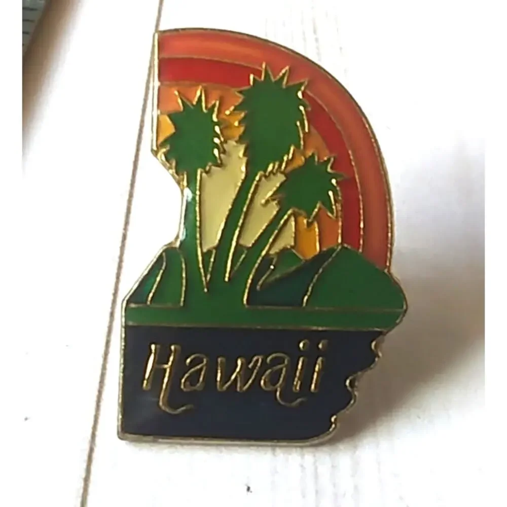 Hawaii  Palm Trees, Rainbow State Pin for a Hat, Lanyard, Jacket or Backpack